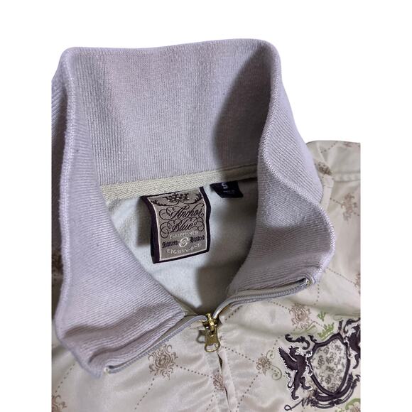 Anchor Blue Vintage Y2K Heavy Zip Up Jacket Tan Silky Streetwear Mens Small - Picture 3 of 6